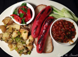 Steak Dogs with Beans, Home Fried Potatoes and Tomato Salad